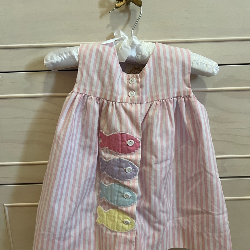 Pink Striped Dress with Fish Appliqué